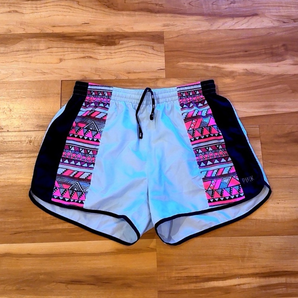 PINK Victoria’s Secret Vintage 2013 Running Shorts Small Lined Neon Print